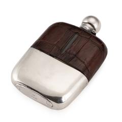  James Dixon Sons 20th Century Silver Plated Leather Hip Flask James Dixon Sons c 1900 - 3240693