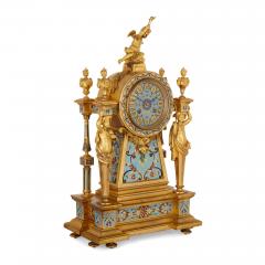  Janetti Father Sons French gilt bronze and enamel three piece clock set - 3782261