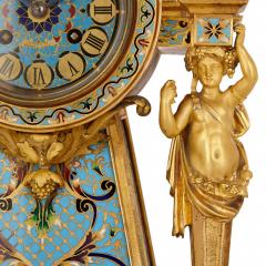  Janetti Father Sons French gilt bronze and enamel three piece clock set - 3782263