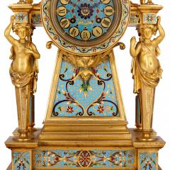  Janetti Father Sons French gilt bronze and enamel three piece clock set - 3782264