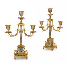  Janetti Father Sons French gilt bronze and enamel three piece clock set - 3782266