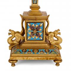  Janetti Father Sons French gilt bronze and enamel three piece clock set - 3782267