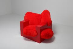  Janne Schimmel Moreno Schweikle Pillow Lounge Chair in Red Lacquer and Faux Fur by Schimmel Schweikle 2019 - 1051590