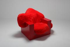  Janne Schimmel Moreno Schweikle Pillow Lounge Chair in Red Lacquer and Faux Fur by Schimmel Schweikle 2019 - 1051592