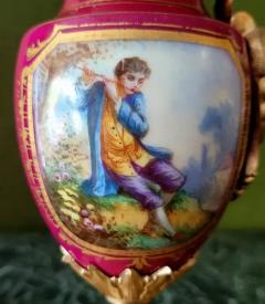  Japy Freres French 19C Japy Freres Red Sevres Porcelain Mantle Clock with Garniture Set - 4127942