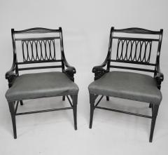  Jas Shoolbred Co Jas Shoolbred attributed A Pair of Anglo Japanese Ebonized Open Armchairs - 4193150