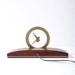  Jefferson Electric Company Mid Century Jefferson Golden View Electric Brass Glass Walnut Mystery Clock - 4465529