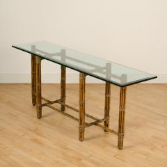  John Elinor McGuire A Mid Century bamboo six leg console table by McGuire with thick glass top - 1768895