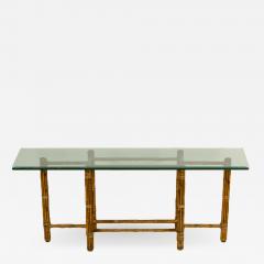 John Elinor McGuire A Mid Century bamboo six leg console table by McGuire with thick glass top - 1769313