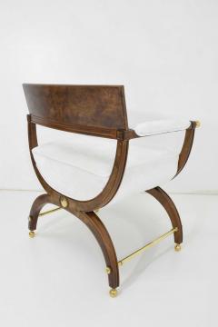  John Widdicomb Co Widdicomb Furniture Co Director or Savonarola Style Chairs in Burl Wood with Brass Accents by Widdicomb - 1105227