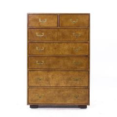  John Widdicomb Co Widdicomb Furniture Co John Widdicomb Campaign Mid Century Burlwood and Brass Highboy Dresser - 4034827