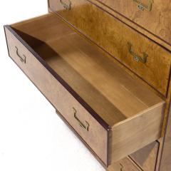  John Widdicomb Co Widdicomb Furniture Co John Widdicomb Campaign Mid Century Burlwood and Brass Highboy Dresser - 4034832