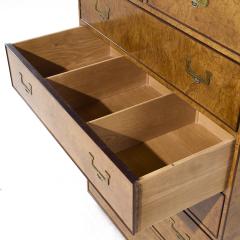  John Widdicomb Co Widdicomb Furniture Co John Widdicomb Campaign Mid Century Burlwood and Brass Highboy Dresser - 4034833