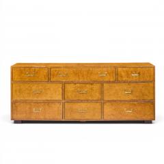  John Widdicomb Co Widdicomb Furniture Co John Widdicomb Campaign Mid Century Burlwood and Brass Lowboy Dresser - 4568111