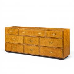  John Widdicomb Co Widdicomb Furniture Co John Widdicomb Campaign Mid Century Burlwood and Brass Lowboy Dresser - 4568117