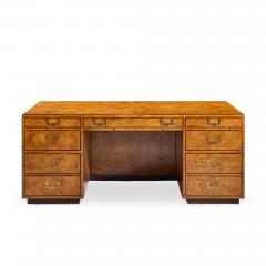 John Widdicomb Co Widdicomb Furniture Co John Widdicomb Mid Century Burlwood and Brass Campaign Executive Desk - 4515247