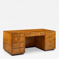  John Widdicomb Co Widdicomb Furniture Co John Widdicomb Mid Century Burlwood and Brass Campaign Executive Desk - 4515268