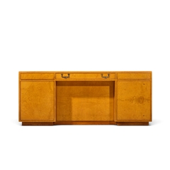  John Widdicomb Co Widdicomb Furniture Co John Widdicomb Mid Century Burlwood and Brass Campaign Executive Desk - 4721460