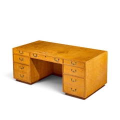  John Widdicomb Co Widdicomb Furniture Co John Widdicomb Mid Century Burlwood and Brass Campaign Executive Desk - 4721462
