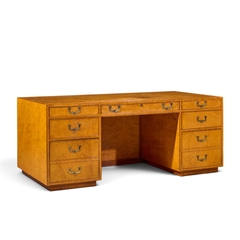  John Widdicomb Co Widdicomb Furniture Co John Widdicomb Mid Century Burlwood and Brass Campaign Executive Desk - 4727908