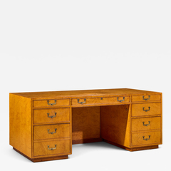 John Widdicomb Co Widdicomb Furniture Co John Widdicomb Mid Century Burlwood and Brass Campaign Executive Desk - 4727909