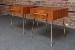  John Widdicomb Co Widdicomb Furniture Co Pair of Walnut and Brass Single Drawer Nightstands by T H Robsjohn Gibbings - 4270848