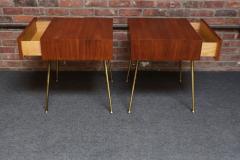  John Widdicomb Co Widdicomb Furniture Co Pair of Walnut and Brass Single Drawer Nightstands by T H Robsjohn Gibbings - 4270850