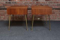  John Widdicomb Co Widdicomb Furniture Co Pair of Walnut and Brass Single Drawer Nightstands by T H Robsjohn Gibbings - 4270851