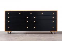  Johnson Furniture Paul Frankl Cork Black Lacquer 9 Drawer Dresser with Brass Hardware 1950s - 4547423
