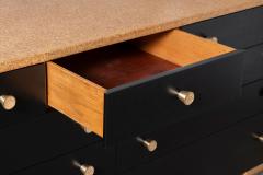  Johnson Furniture Paul Frankl Cork Black Lacquer 9 Drawer Dresser with Brass Hardware 1950s - 4547431