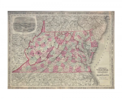  Johnson and Ward 1865 Johnsons Virginia Delaware and Maryland Map by Johnson and Ward - 3810406