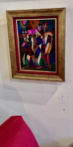  Jozef Popczyk Jozef Popczyk Cubist Art Deco Painting Music Duo - 3810878