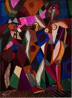  Jozef Popczyk Jozef Popczyk Cubist Art Deco Painting Music Duo - 3813399