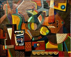  Jozef Popczyk Jozef Popczyk Cubist Art Deco Painting Music Still Life - 3984966