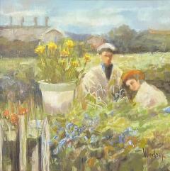  June Woolsey Original Impressionist Garden Scene Oil Painting by June Woolsey - 3208568