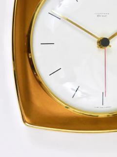 Junghans Uhren GmbH Elegant Mid Century Junghans Ato Mat Gold Brass Wall Clock Germany 1950s - 4057667