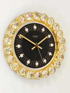  Junghans Uhren GmbH Golden Junghans Hollywood Regency Gilt and Crystals Wall Clock Germany 1970s - 4057837
