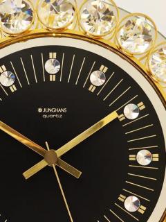  Junghans Uhren GmbH Golden Junghans Hollywood Regency Gilt and Crystals Wall Clock Germany 1970s - 4057922