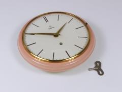  Junghans Uhren GmbH Junghans Large Pink Max Bill Style Midcentury Wall Clock Germany 1950s - 4239238