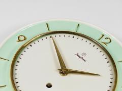  Junghans Uhren GmbH Junghans Round Turquoise Golden Midcentury Brass Wall Clock Germany 1950s - 4245432