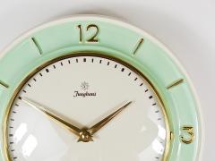  Junghans Uhren GmbH Junghans Round Turquoise Golden Midcentury Brass Wall Clock Germany 1950s - 4245433