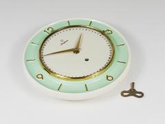  Junghans Uhren GmbH Junghans Round Turquoise Golden Midcentury Brass Wall Clock Germany 1950s - 4245435