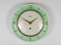  Junghans Uhren GmbH Junghans Round Turquoise Golden Midcentury Brass Wall Clock Germany 1950s - 4245450