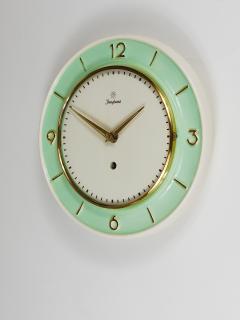  Junghans Uhren GmbH Junghans Round Turquoise Golden Midcentury Brass Wall Clock Germany 1950s - 4245455