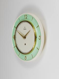  Junghans Uhren GmbH Junghans Round Turquoise Golden Midcentury Brass Wall Clock Germany 1950s - 4245456