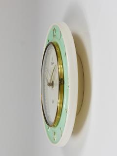  Junghans Uhren GmbH Junghans Round Turquoise Golden Midcentury Brass Wall Clock Germany 1950s - 4245457