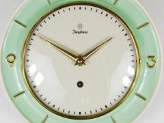  Junghans Uhren GmbH Junghans Round Turquoise Golden Midcentury Brass Wall Clock Germany 1950s - 4245465