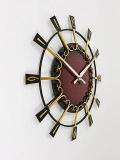  Junghans Uhren GmbH Large Mid Century Junghans Sunburst Brutalist Brass Wall Clock Germany 1950s - 4057852