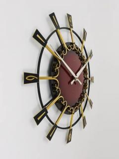  Junghans Uhren GmbH Large Mid Century Junghans Sunburst Brutalist Brass Wall Clock Germany 1950s - 4057854