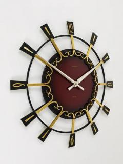  Junghans Uhren GmbH Large Mid Century Junghans Sunburst Brutalist Brass Wall Clock Germany 1950s - 4057856